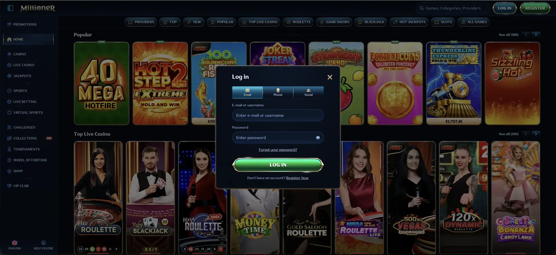 Connexion Ă Millioner Casino